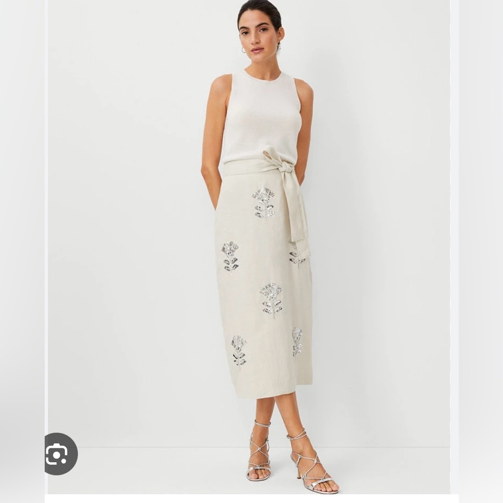 Ann Taylor the studio collection linen sequined midi skirt nwt!